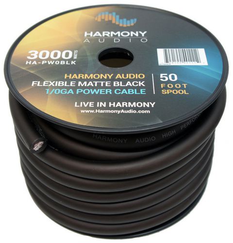 Harmony audio ha-pw0blk car 1/0ga flexible matte black power wire - 50ft spool