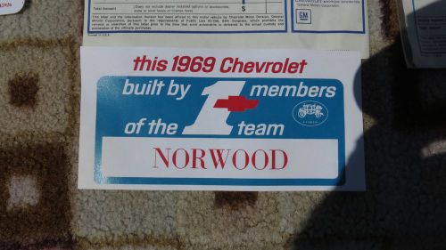 1969 chevrolet norwood build team &#034;original&#034; not reproductions