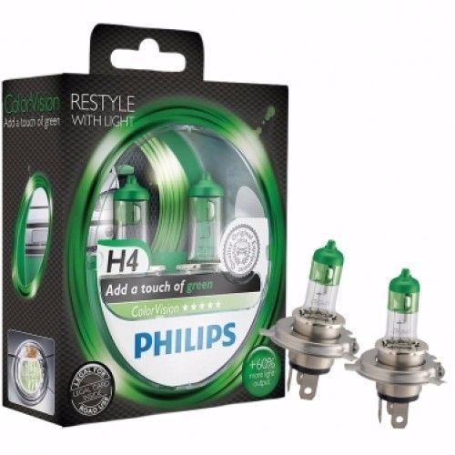 Philips h4/9003/hb2 p43t colorvision зеленый +60% 55w 12v 12342cvpgs2 (2 лампы)