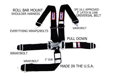 Rjs racing sfi 16.1 latch &amp; link harness 5 pt universal belt black 1128901