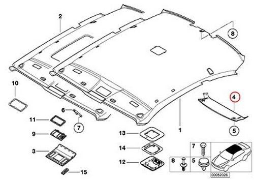 Bmw genuine headlining headliner covering headlining rear black e46 51442699061