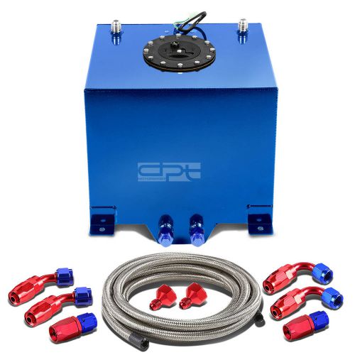 5 gallon blue aluminum fuel cell gas tank+cap+level sender+steel oil feed kit