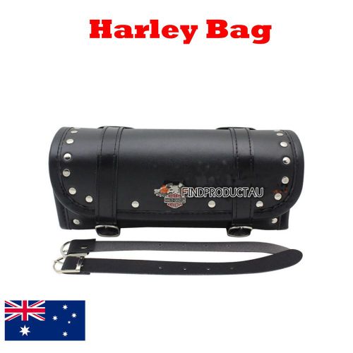 Black front rear leather tool luggage bag harley chopper softail dyna cruiser xl