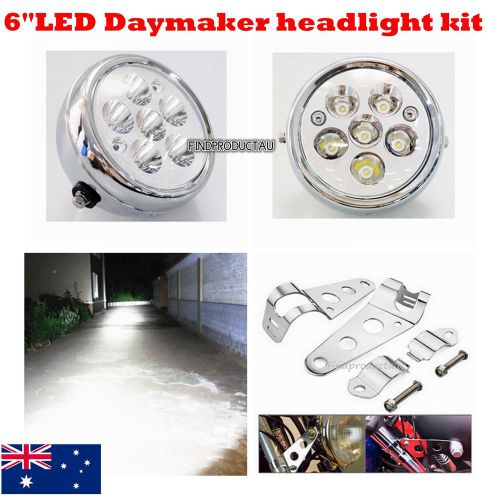 Chrome motorcycle led headlight + bracket daymaker harley yamaha suzuki kawasaki