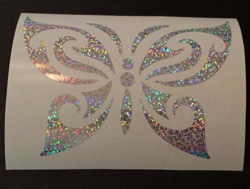 Tribal butterfly silver glitter flake vinyl decal sticker