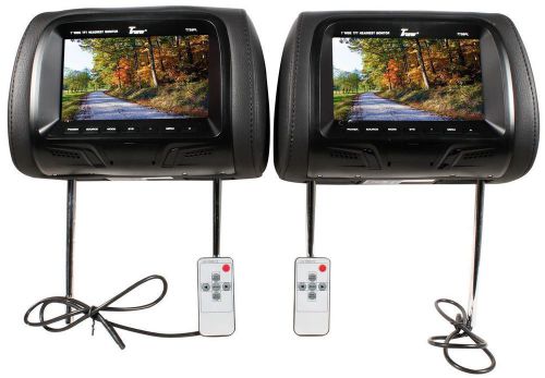 Tview t726pl-bk 7&#034; black pair (2) lcd car headrest tv monitor w/ ir transmitter