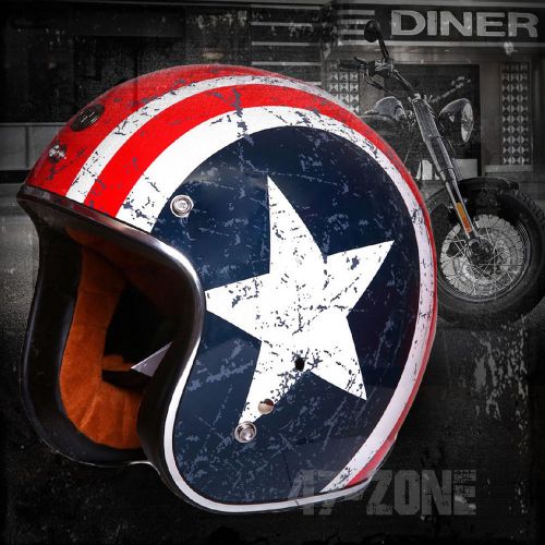T50 t-50 route 66 gloss white rebel star m 3/4 open face motorcycle helmet