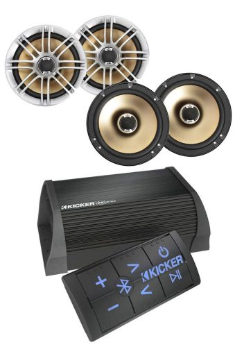 Black portable kicker bluetooth usb amplifier, 6.5&#034; silver polk marine speakers