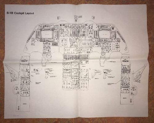 Vintage b-1b cockpit layout blueprint plans 22&#034; x 17 1/2&#034; ds-82-13792 boeing euc