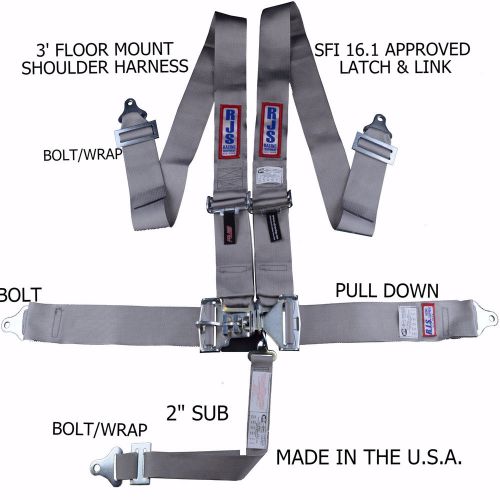 Latch &amp; link harness gray rjs racing sfi 16.1 5 point floor mount sportsman
