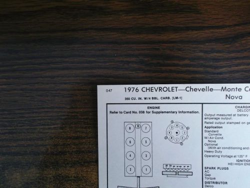 1976 chevrolet, camaro &amp; corvette eight series lm1 &amp; l48 350 ci v8 tune up chart