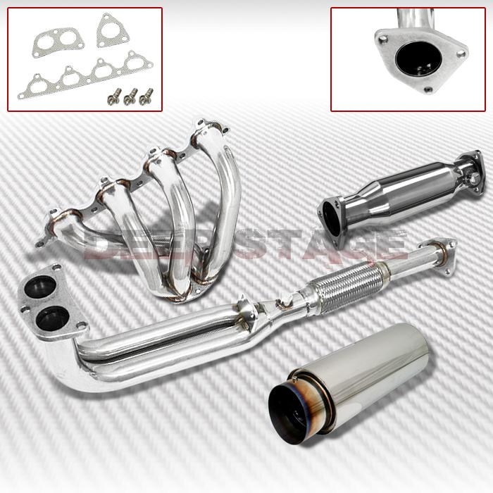 Exhaust manifold header+pipe+slant tip muffler 92-96 honda prelude 2.3 4cyl h23