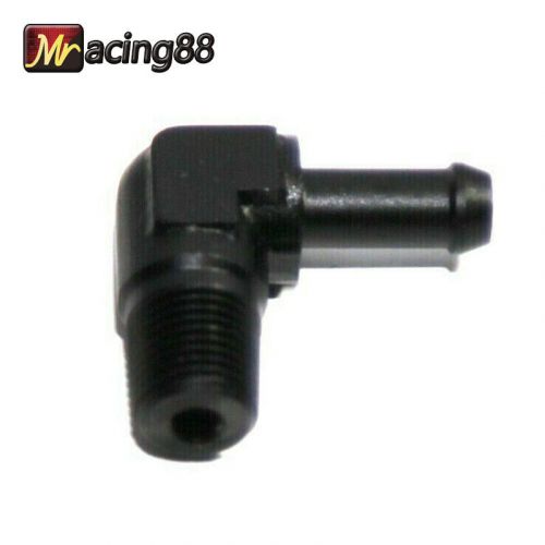 Emusa 1/8" npt male to 1/4" hose barb aluminum black 90 degree fitting adapter