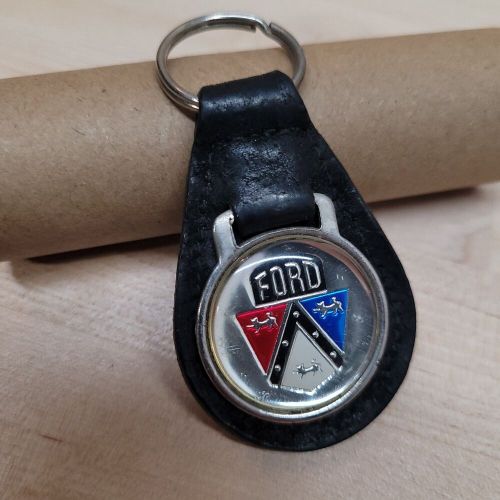 FORD Silver Crest Black Leather Chrome Key Ring Vintage, US $9.95, image 3