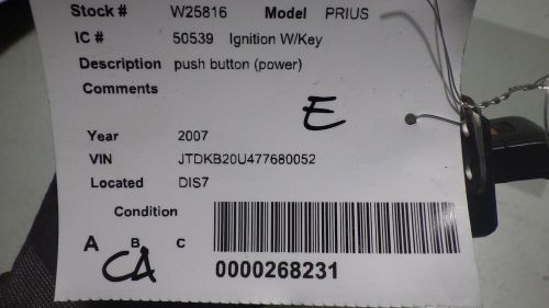 07 TOYOTA PRIUS Ignition W/Key, US $80.00, image 2