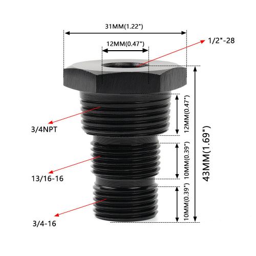 1/2-28 to 3/4-16, 13/16-16, 3/4NPT Automotive Threaded Oil Filter Adapter Black, US $9.09, image 7