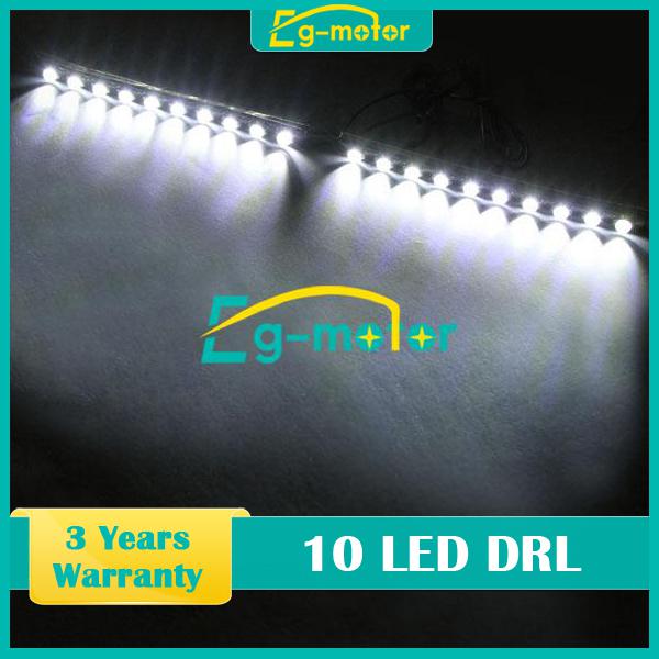 Pair white 10 led drl diy car daytime driving running light flexible lamp 12v