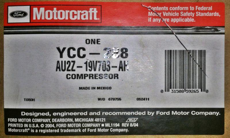 Motorcraft ycc-288 a/c compressor - with clutch - nos