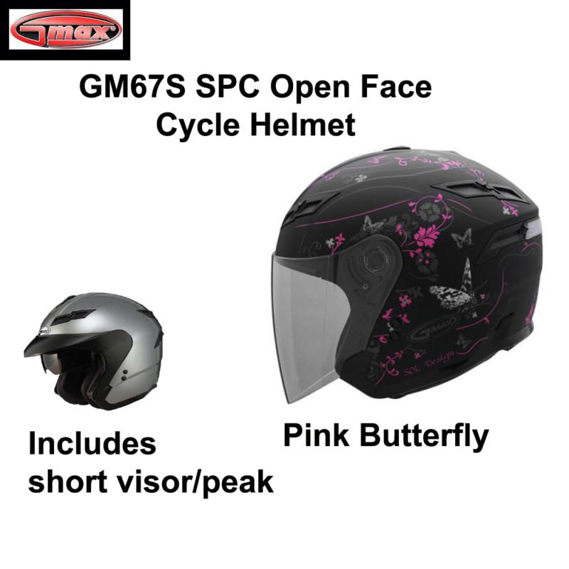 Gmax gm67s open face motorcycle street helmet (xs, s,m,l,xl) pink butterfly