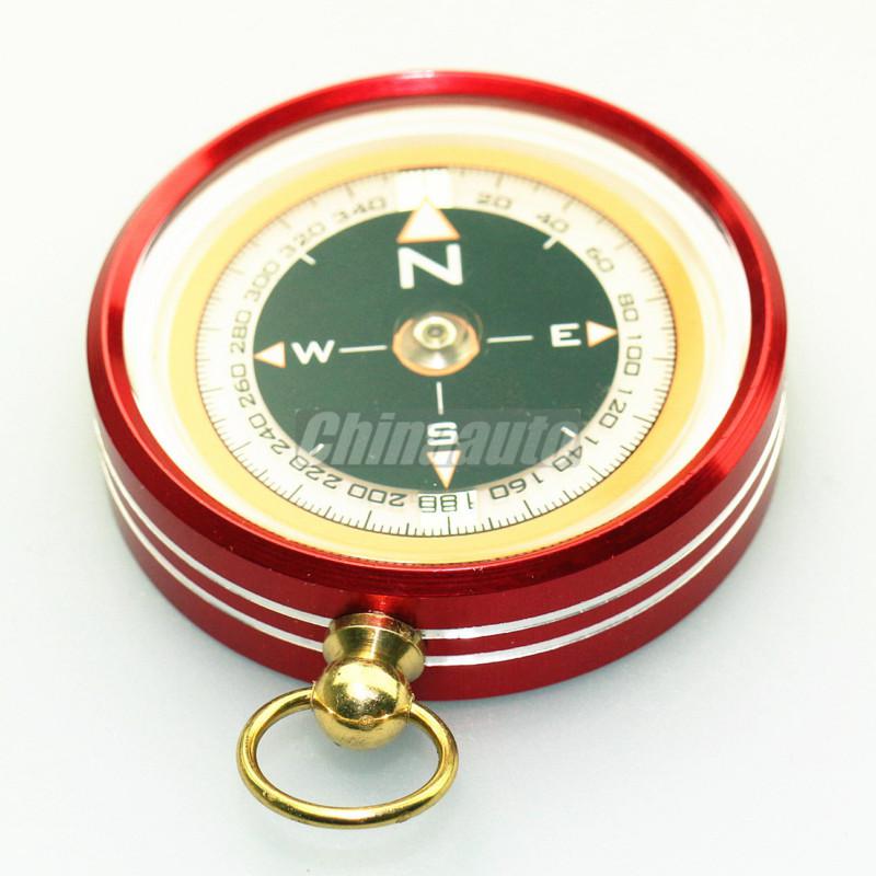 Outdoor aluminum camping pocket compass hiking navigation keychain red