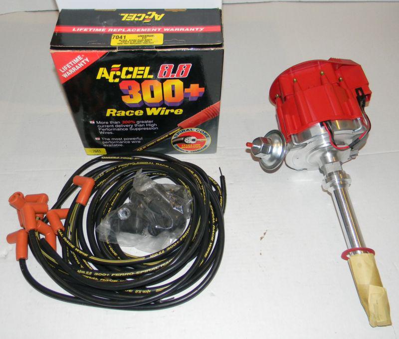 Sb chevy 65kv hei distributor and accel 8.8mm 300+ black race wires new nr