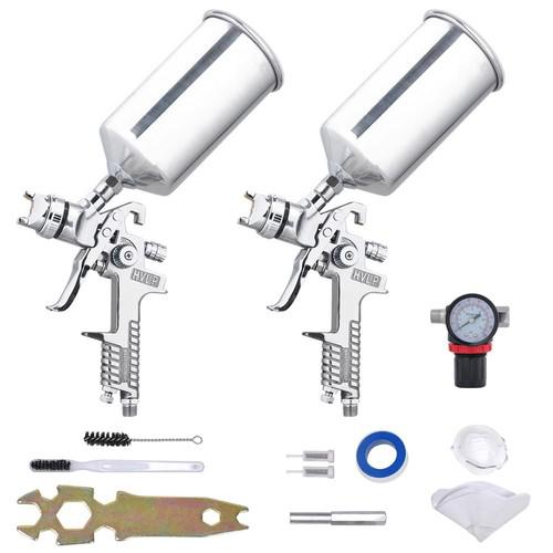 6pc 1.3 1.8 hvlp air spray gun kit auto paint primer basecoat clearcoat gravity