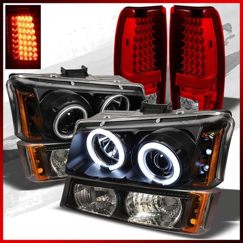 03-06 silverado black ccfl halo projector headlights+bumper+r/c led tail lights