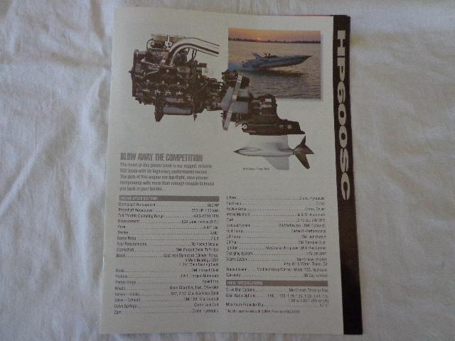 Dated 1991 mercruiser hi-performance series hp600sc single page spec sheet 