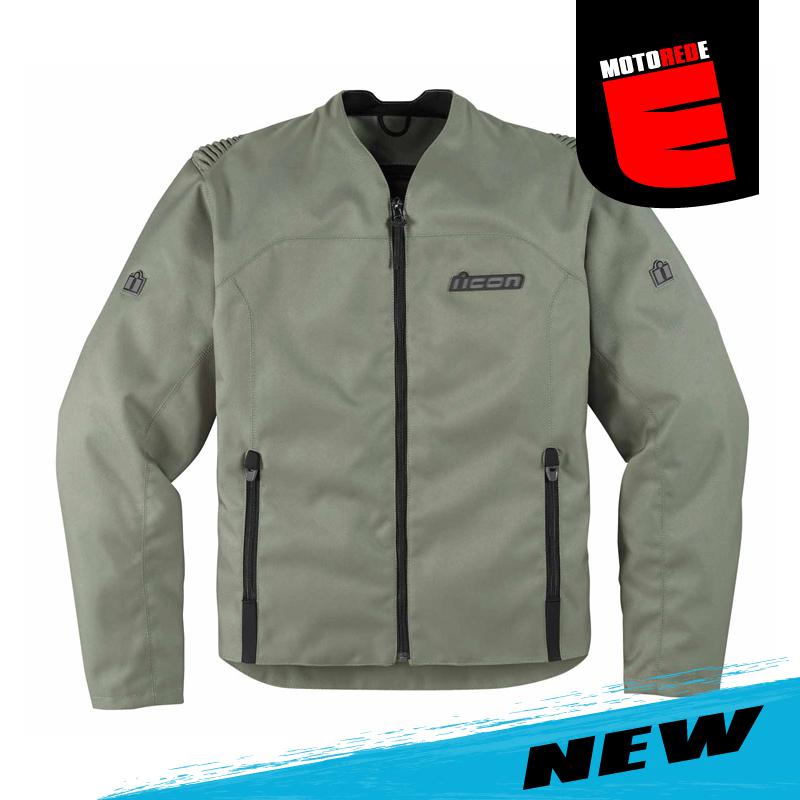 Icon device motorcycle textile jacket canteen green black large lg l