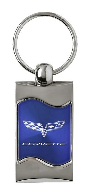 Chevrolet chevy corvette c6 blue rectangular wave keychain ring tag logo lanyard
