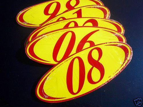 Car dealer 12- 4x11" 2 digit oval  06-11 year model window stickers yellow/red