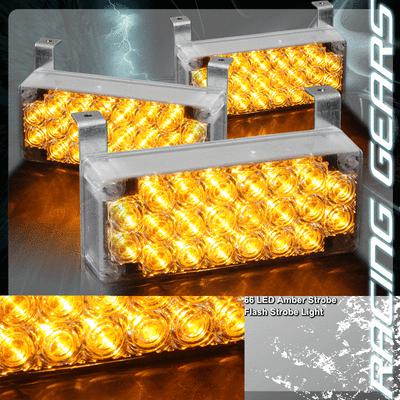 66 amber led 12v 3x mode deck dash grille hazard flash strobe lights (3x panel)