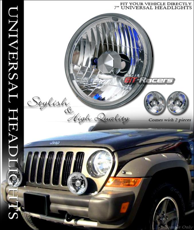 Diamond chrome round headlights lamps h4 chevy ford gmc universal 7" pair gb