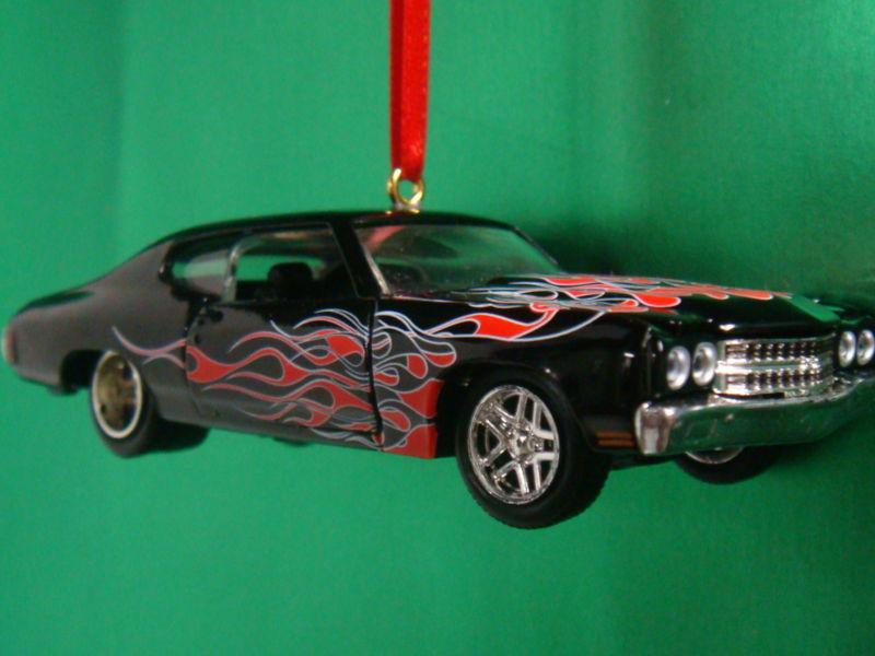 1970 '70 chevrolet chevy chevelle black w/ flames christmas tree ornament