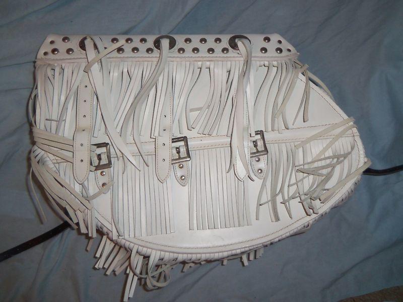 1951 Harley Davidson White Fringed Leather Seat and Saddle Bags (not mfg. by HD), US $100.00, image 5