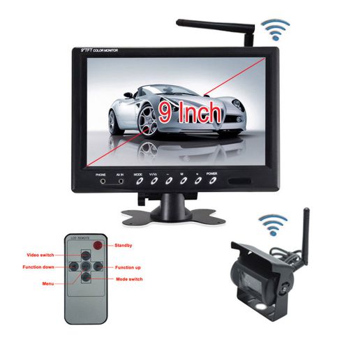 Wireless hd 9&#034; truck/van monitor + ir reverse backup camera night vision system