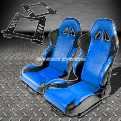 Pair type-5 reclining black blue woven racing seat+bracket for 99-07 focus mk 1