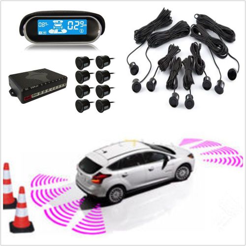 8×parking sensors car reverse backup front/rear radar safety buzzer alarm lcd