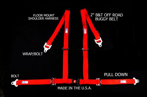 Rjs racing 2&#034; buggy off road seat belt 4 point b&amp;t floor harness red 4002904