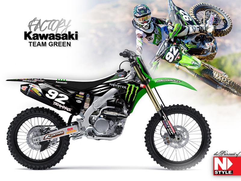 Nstyle monster team green kx450f kawasaki graphics kit kxf450 (12-13 bikes) w sc