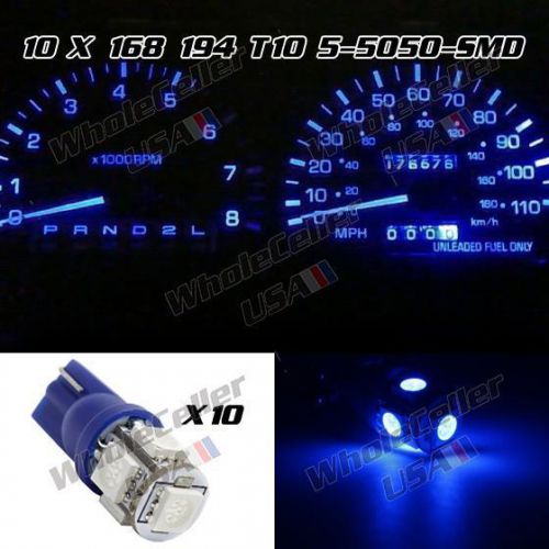 10x w5w 168 194 t10 blue 5-5050-smd led bulb for car interior dashboard lights