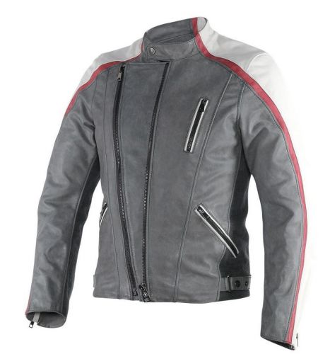 Dainese ming mens leather motorcycle jacket  gray/white/burgundy