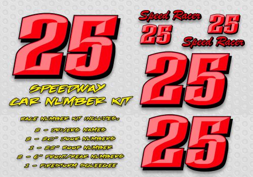 Red speedway race car numbers vinyl decals late model, modified, street stock
