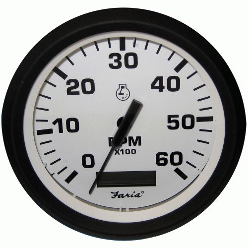 New faria 32932 euro white 4&#034; tachometer with hourmeter - 6,000 rpm (gas -