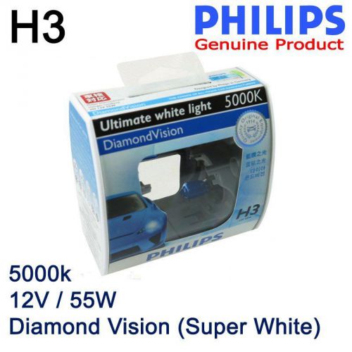 Philips diamond vision h3 5000k white light12v 55w headlight bulb (twins)