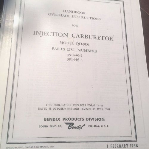 Bendix injection carburetor qd-9d1 overhaul manual