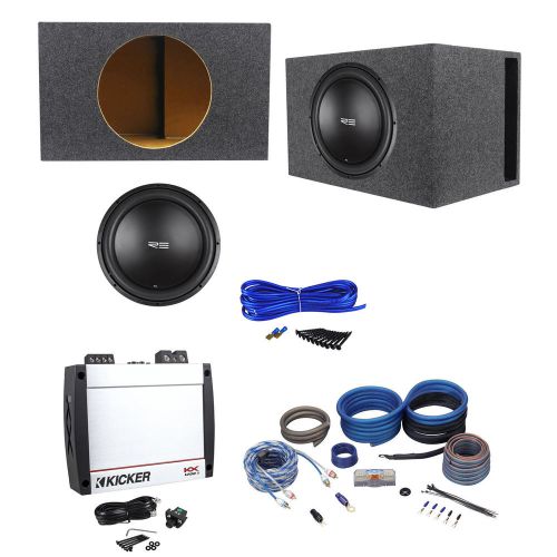 2 re audio sxx15d4 v2 15&#034; 2400w subwoofers+vented box+kicker amplifier+amp kit