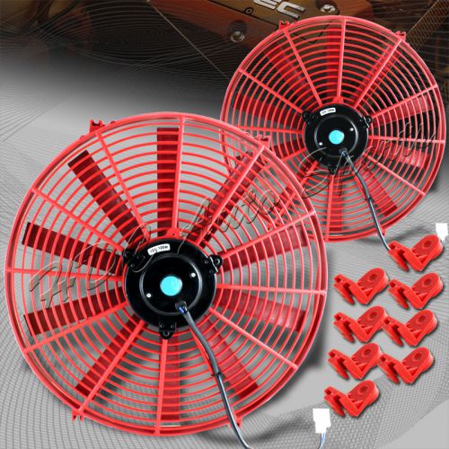 2 x 16&#034; red electric slim push pull engine bay cooling radiator fan universal 1