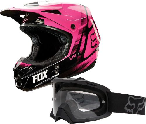 Fox racing pink v1 vandal helmet with matte black airspc goggle