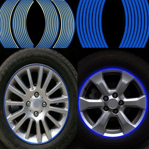 16 strips blue reflective tape motorcycle car wheel rim stripe decal sticker new